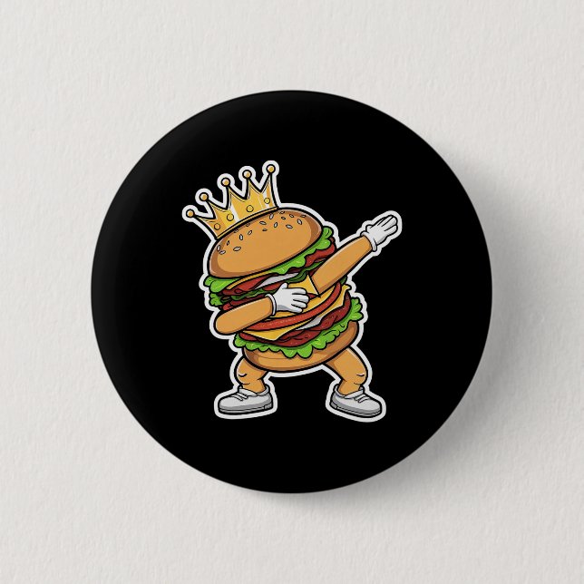 Kung i Burger Dab Dancing Funny Hamburger Knapp (Framsida)