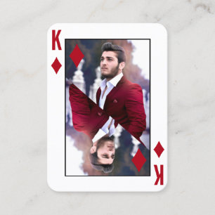 Kung i Diamonds Photo Red White Poker Player Visitkort