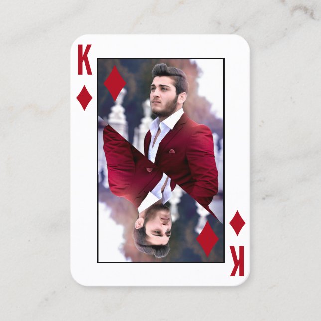 Kung i Diamonds Photo Red White Poker Player Visitkort (Framsida)