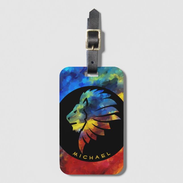 Kung i djungelns lejona vattenfärgsmonogram namn bagagebricka (Framsida vertikal)