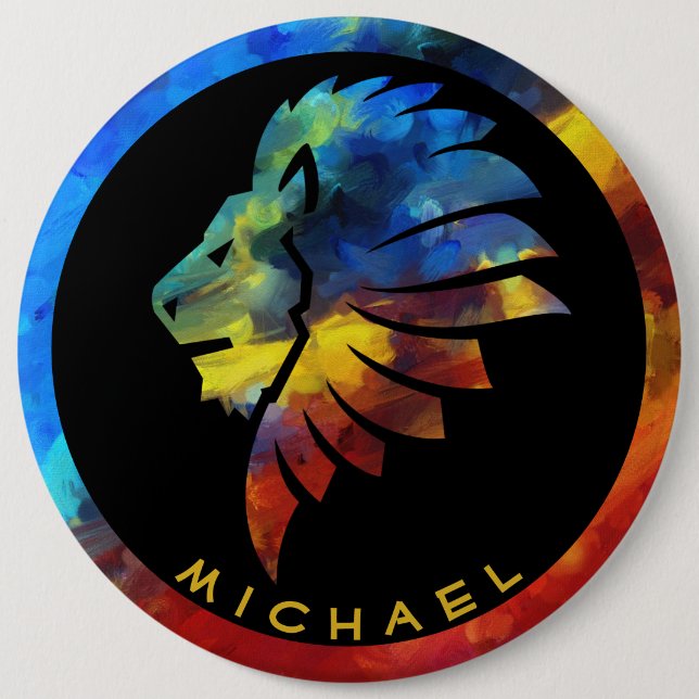 Kung i djungelns lejona vattenfärgsmonogram namn knapp (Framsida)