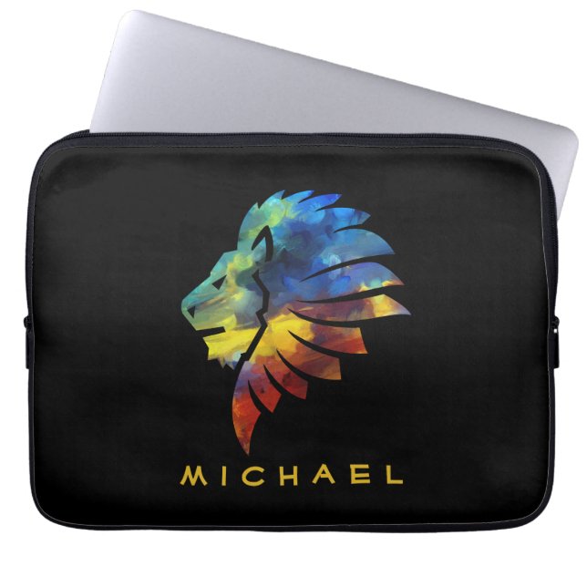 Kung i djungelns lejona vattenfärgsmonogram namn laptop fodral (Framsidan)