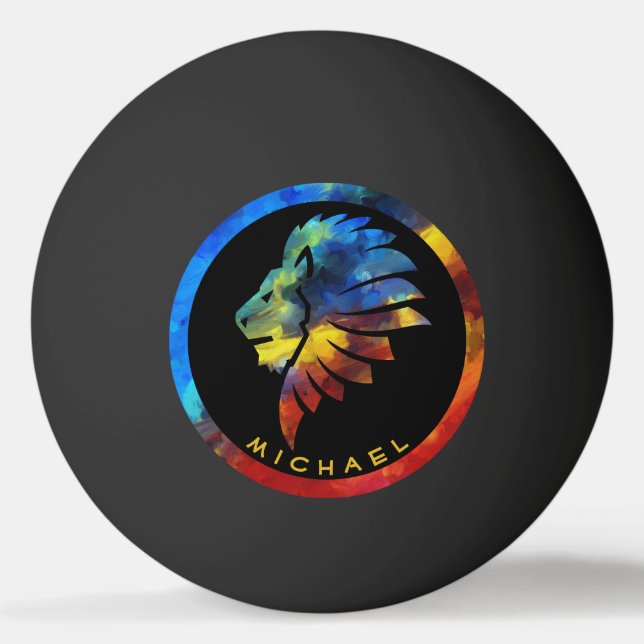 Kung i djungelns lejona vattenfärgsmonogram namn pingisboll (Framsidan)