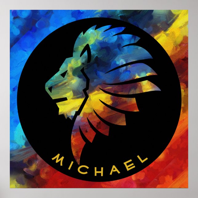 Kung i djungelns lejona vattenfärgsmonogram namn poster (Framsidan)