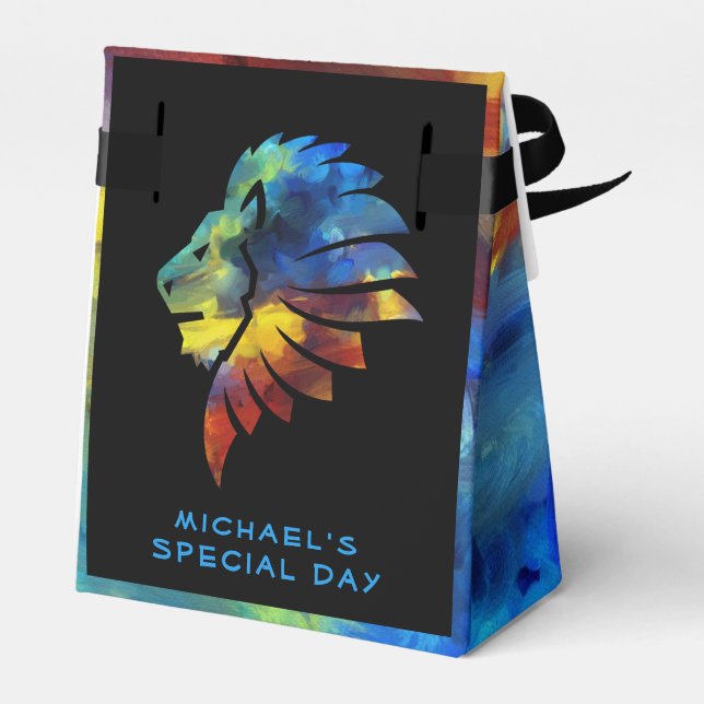 Kung i djungelns lejona vattenfärgsmonogram namn presentaskar (Baksidan Sidan)