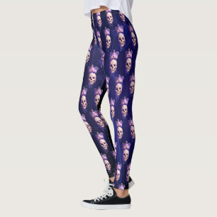 Kung i Döda Smälter Golden Skull Lila Leggings