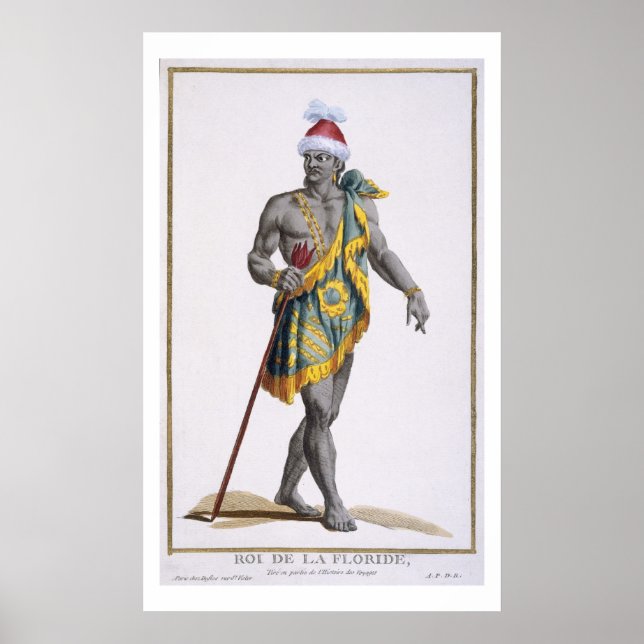 Kung i Florida, 1780 (färgad engrave) Poster (Framsidan)