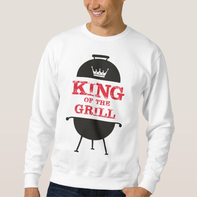 Kung i grillen, svart vit Krona röd Lång Ärmad Tröja (Framsida)