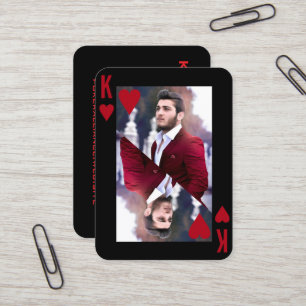 Kung i Hearts Black Red Photo Poker Player Visitkort