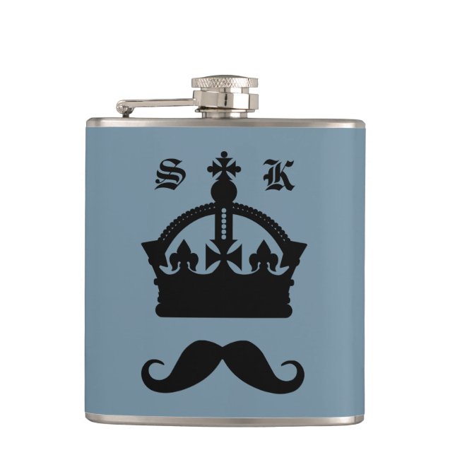 Kung i Mustacher anpassningsbar monogram-kolv Fickplunta (Framsidan)