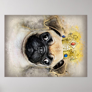 Kung i Pug Hundar, Rolig hund, Pug Älskare-gåva Poster