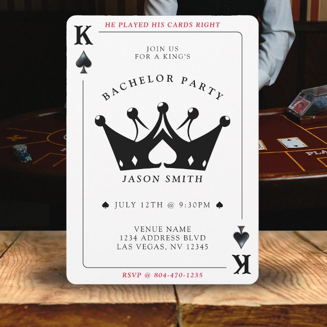 Kung i Spades Casino Poker Card Bachelor Party Inbjudningar (King of Spades Casino Poker Card Bachelor Party
)