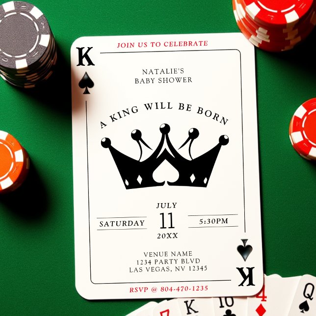 Kung i Spades Casino Poker Card Boy Shower Inbjudningar (King of Spades Casino Poker Card Boy Baby Shower
)