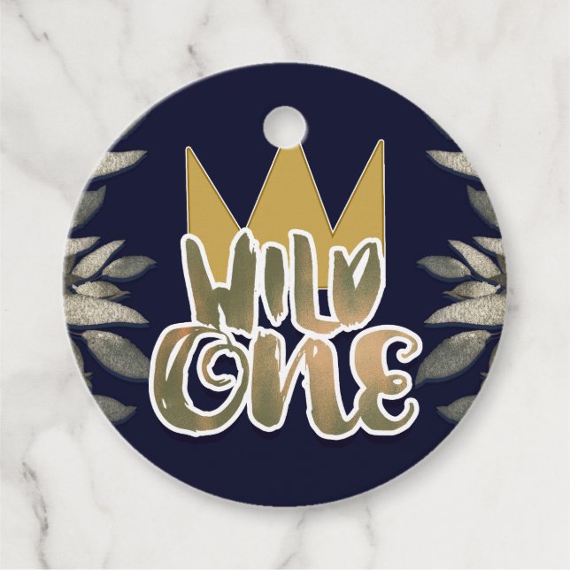 Kung i Vild Sak EN 1:a födelsedag Party Gåvor Etiketter (Framsida)