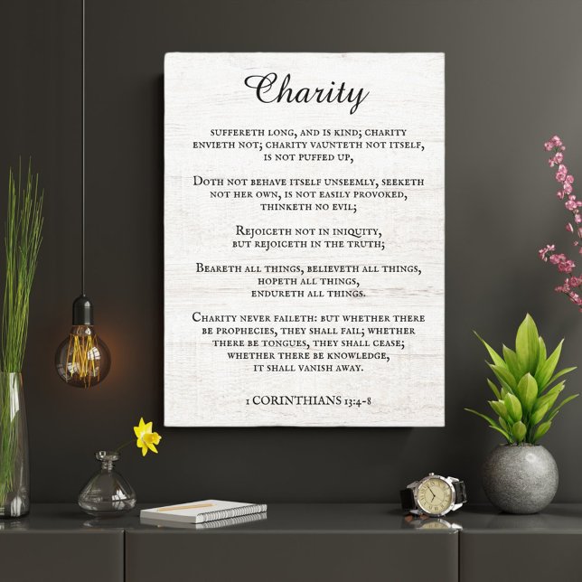 Kung James Bible Verse 1 Corinthians 13 Rustic Canvastryck (Skapare uppladdad)
