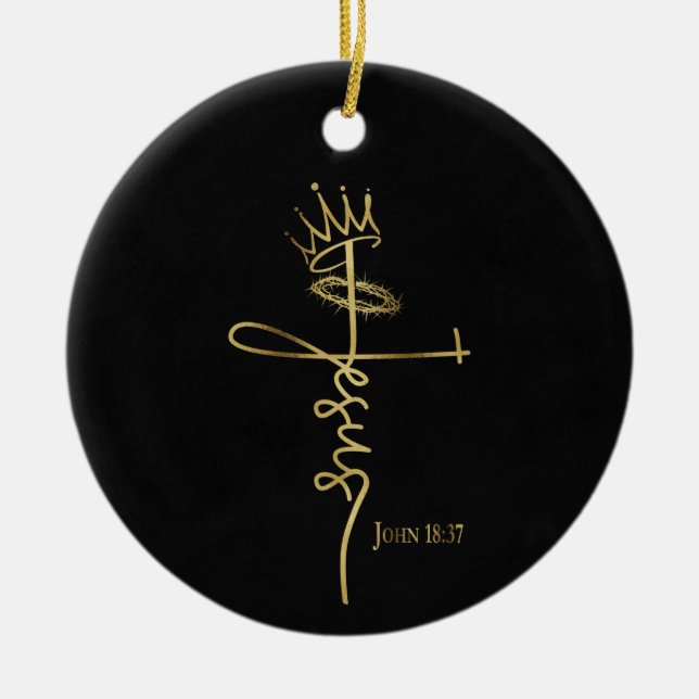 KUNG JESUS Elegant Black/Guld Christian Jul Julgransprydnad Keramik (Framsidan)