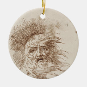 Kung Lear i stormen (skriva och bistrebläck på Julgransprydnad Keramik