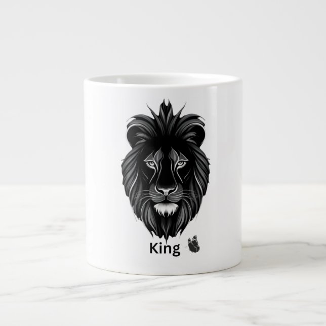 Kung Lion Svart Konst Kaffe Mugg Jumbo Mugg (Framsidan)