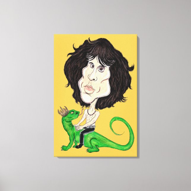 Kung Lizard Rockstar Caricature Teckning Canvas (Framsida)