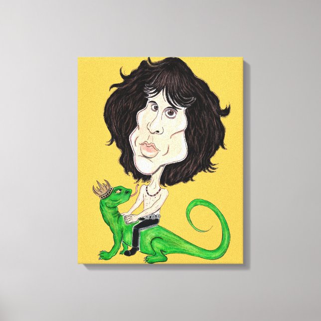 Kung Lizard Rockstar Caricature Teckning Canvas (Framsida)