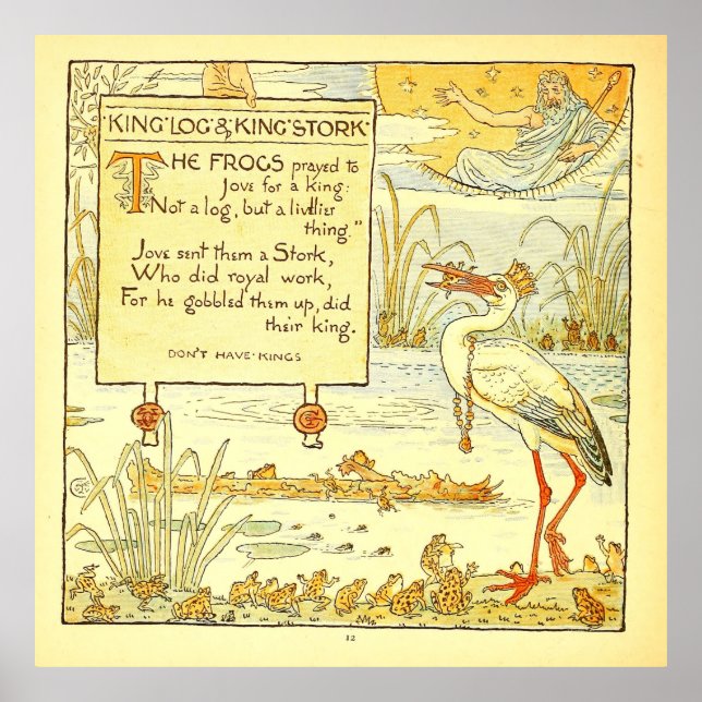 Kung log och Kung Stork 1887 Walter Crane Poster (Framsidan)