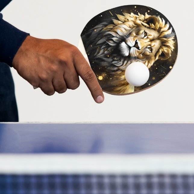 Kung: Majestic Guld och Grått Male Lejona, Pingisracket (Insitu)