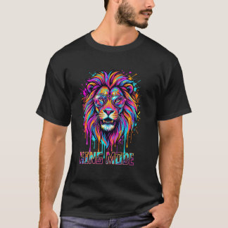 Kung Mode Lejon Tröja, Färgrik Neon Lejon Grafisk T Shirt
