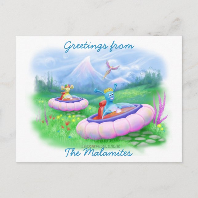 Kung Monty och prins Marvin på deras Hoversleds Vykort (Framsida)