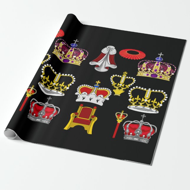 Kung och Queen Krona Royal Mode Art Presentpapper (Utrullad)