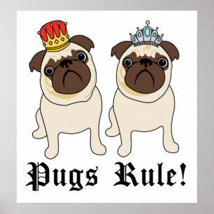 Kung och Queen Pug Poster och skriver ut