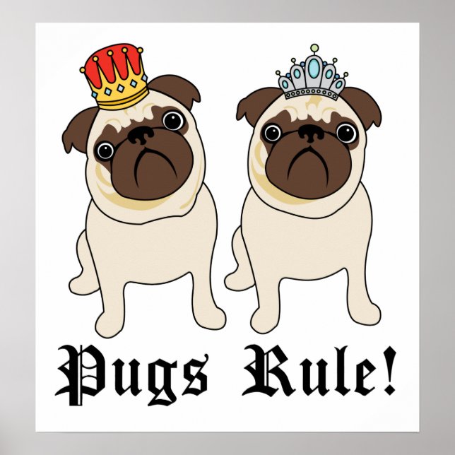 Kung och Queen Pug Poster och skriver ut (Framsidan)