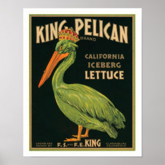 Kung Pelican California Iceberg Lettuce Vintage Poster