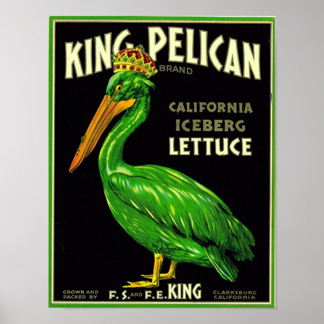 Kung Pelican California Lettuce - Vintage Producer Poster (Framsidan)