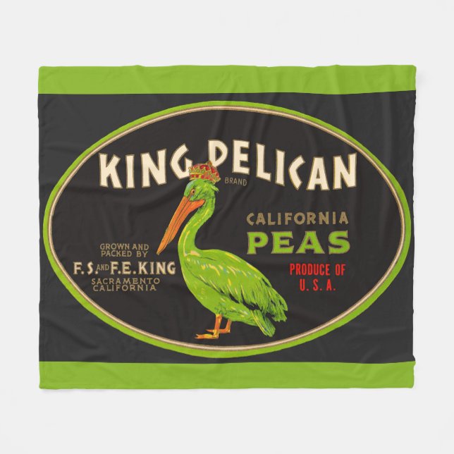 Kung Pelican California peas låda etikett Fleecefilt (Framsidan (Horisontell))