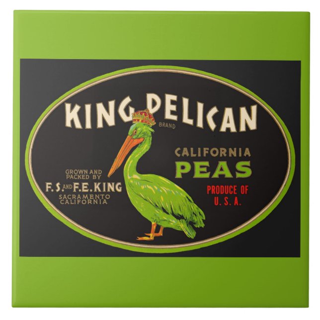 Kung Pelican California peas låda etikett Kakelplatta (Framsidan)