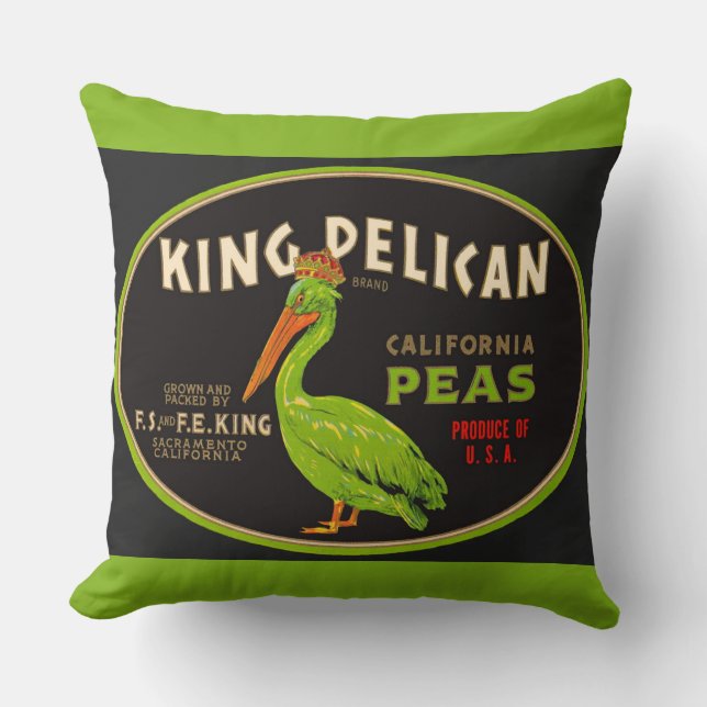 Kung Pelican California peas låda etikett Kudde (Framsida)