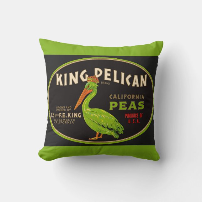 Kung Pelican California peas låda etikett Kudde (Framsida)