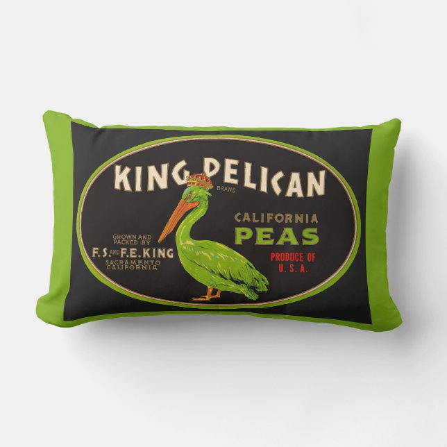 Kung Pelican California peas låda etikett Lumbarkudde (Framsida)