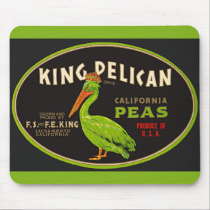 Kung Pelican California peas låda etikett Musmatta