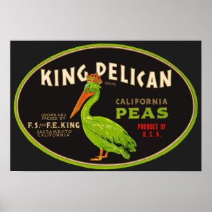 Kung Pelican California peas låda etikett Poster