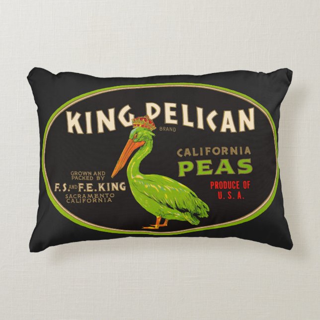 Kung Pelican California peas låda etikett Prydnadskudde (Framsidan)