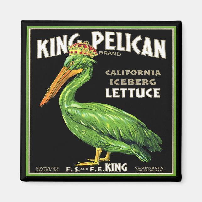 KUNG PELICAN ICEBERG LETTUCE - VINTAGE LÅDA ETIKET MAGNET (Framsidan)