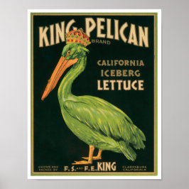 Kung Pelican Lettuce Vintage Vegetable Label Poster