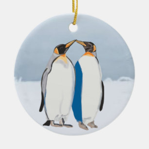Kung Penguin Pair Kissing Julgransprydnad Keramik