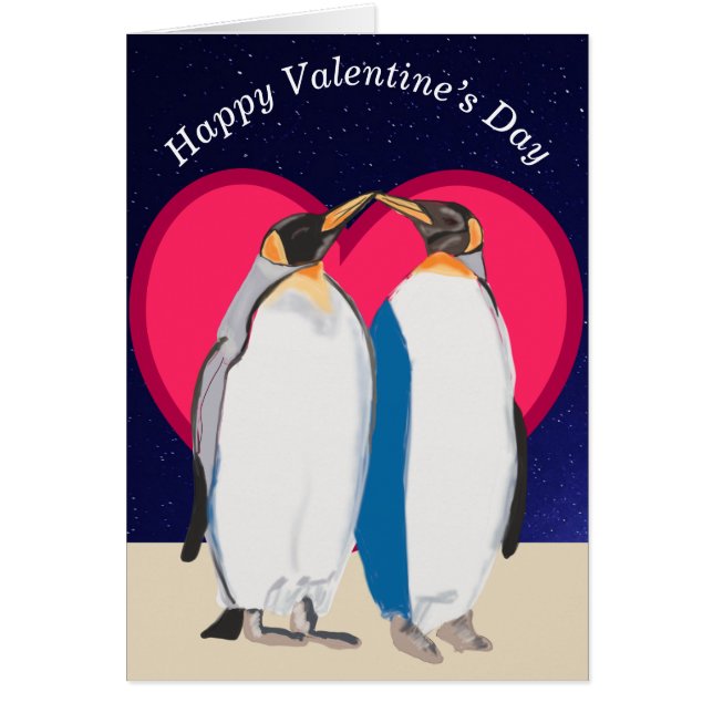 Kung Penguiner och röda Valentineser i hjärtat Hälsningskort (Framsidan)