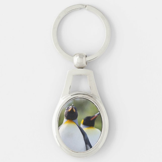 Kung penguiner ovalt silverfärgad nyckelring (Framsidan)
