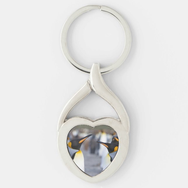 Kung penguiner twisted heart silverfärgad nyckelring (Framsidan)