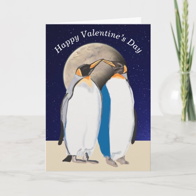Kung Penguins och de stora Måne-Valentineserna Helgkort (Framsida)