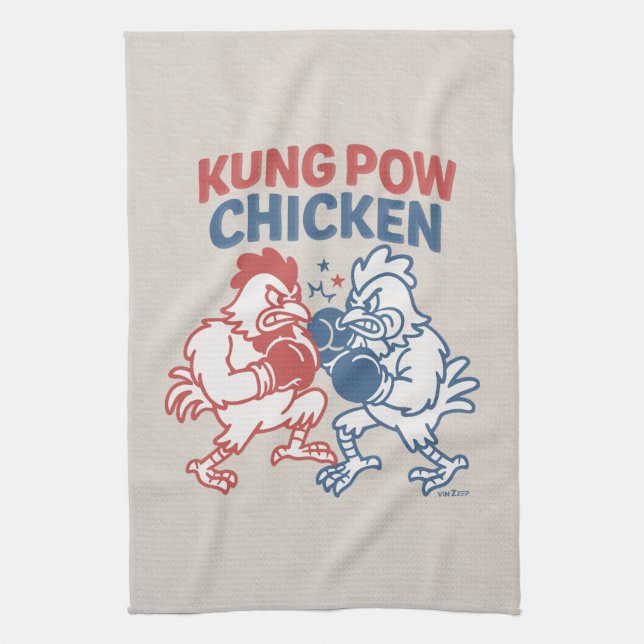 Kung Pow Chicken Funny Food Pun Kökshandduk (Vertikal)