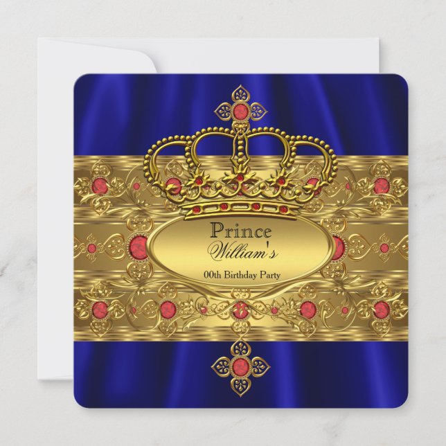 Kung Prince Royal Blue Regal Red Krona Birthday Inbjudningar (Framsida)